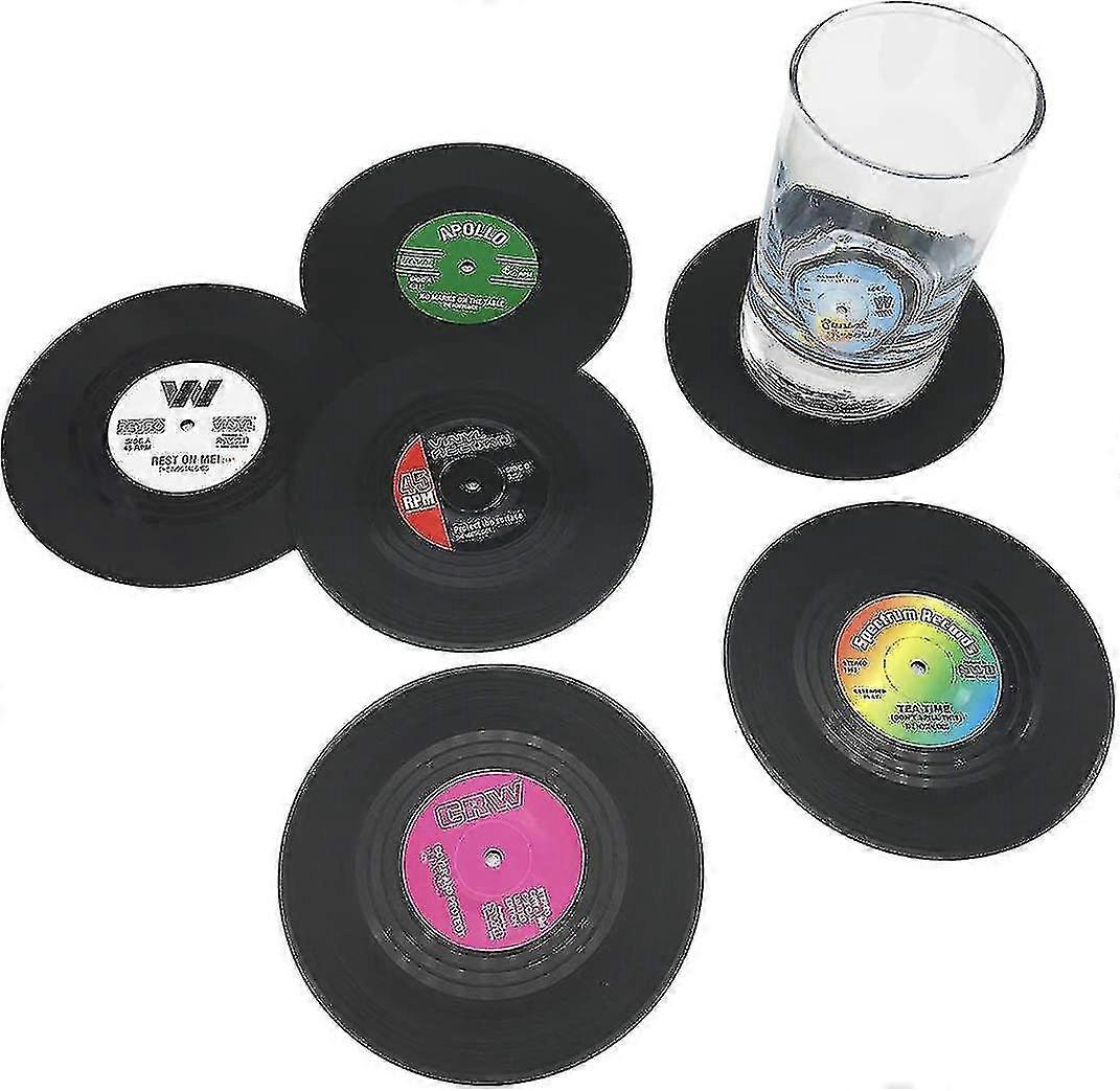 6 Pcs Retro Cd Record Vinyl Coasters Cup Mat For Coffee Drink Tableware Non-slip Coastersmulticolor