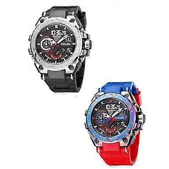 Dazzle Blue Red and Silver Męski analogowy cyfrowy zegarek sportowy Big Face Outdoor Sports Wodoodporny wojskowy zegarek na rękę z datownikiem Wielofunkcyjny taktyczny L