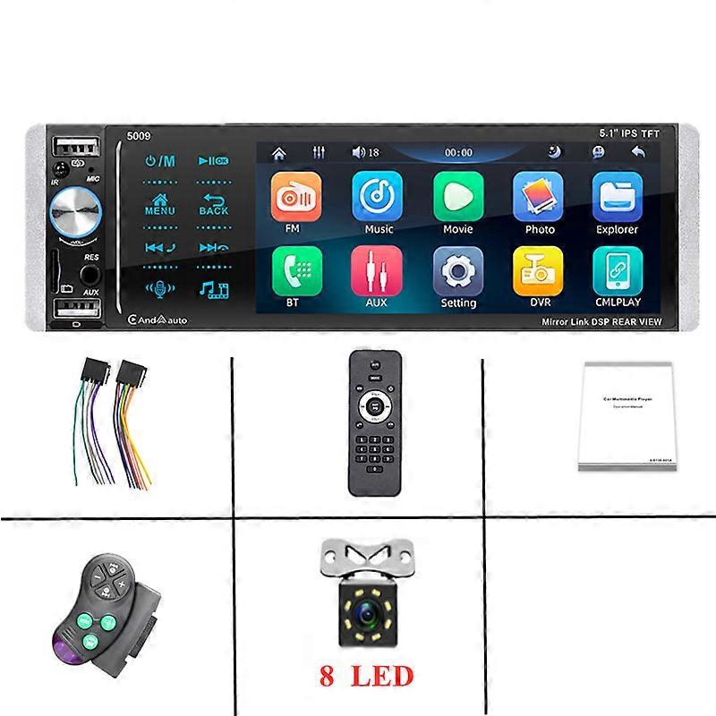 Universal 1 DIN Car Radio 5.1 Inch IPS Car MP5 Player HD Touch Screen Bluetooth Radio, Support Mirror Link, Camera, Carplay