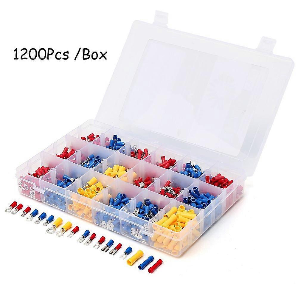 1200 Pcs Electrical Wire Ring Fork U-type Spade Terminal Butt Crimp Connectors Insulated Crimp Terminals Assorted Kit