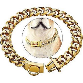 2024 Gold Dog Collar With Secure Buckle Design, Chew Resistant, Heavy Duty Stainless Steel Drive Chain Leash Collar (gold, 18'')