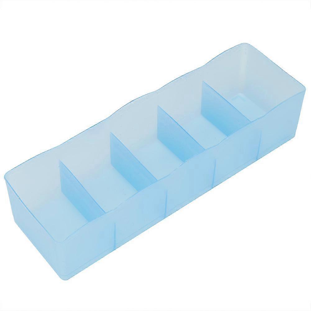 5 Grids Plastic Drawer Organizer for Bra, Underwear, and Socks - Clear Blue