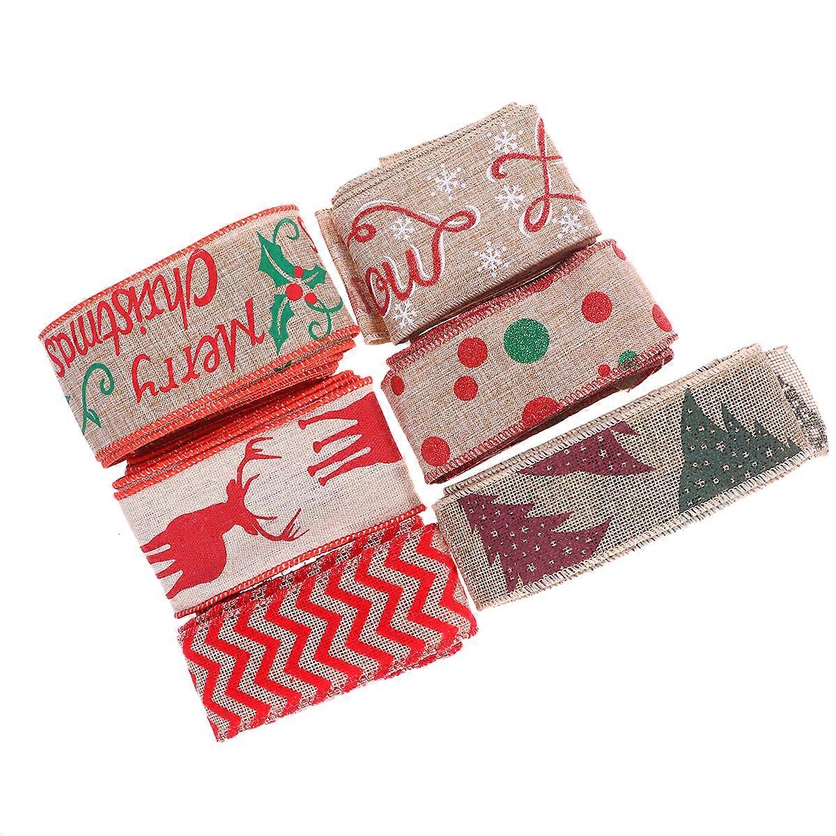 7 stuks Kerst Jute Jute Jute Rolls Hessische Lint Mooie Cartoon Printing Trim Lint (gemengd)
