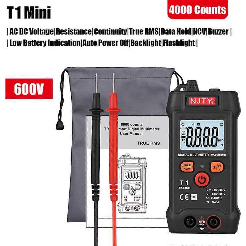 Multimeter Digital Professional Voltage Tester T1 Mini Portable Auto Range NCV True RMS 600V AC DC Ohm Continuity Multi Tester