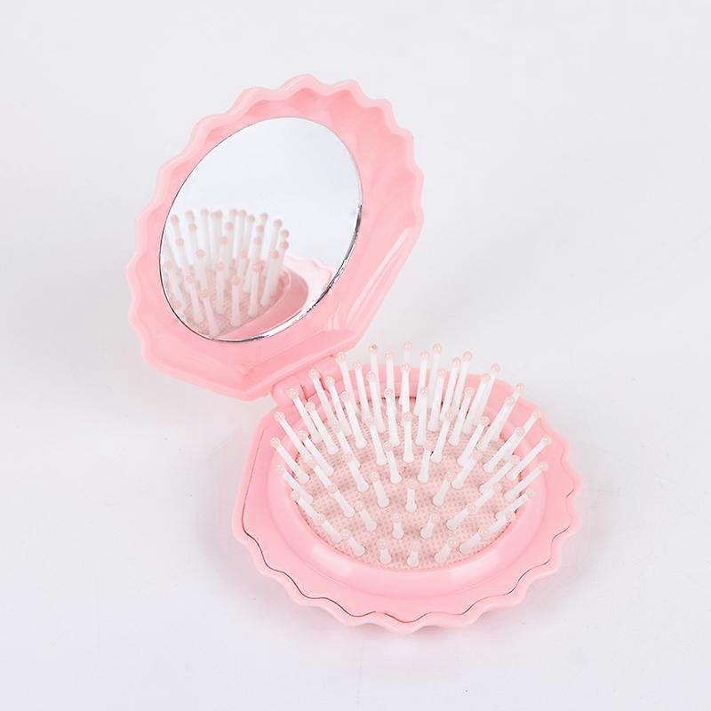 Foldable Travel Hair Brushes with Mirror Shell Shape Portable Folding Pocket Hair Brush Mini Hair Comb Compact Size Hair Massage Comb