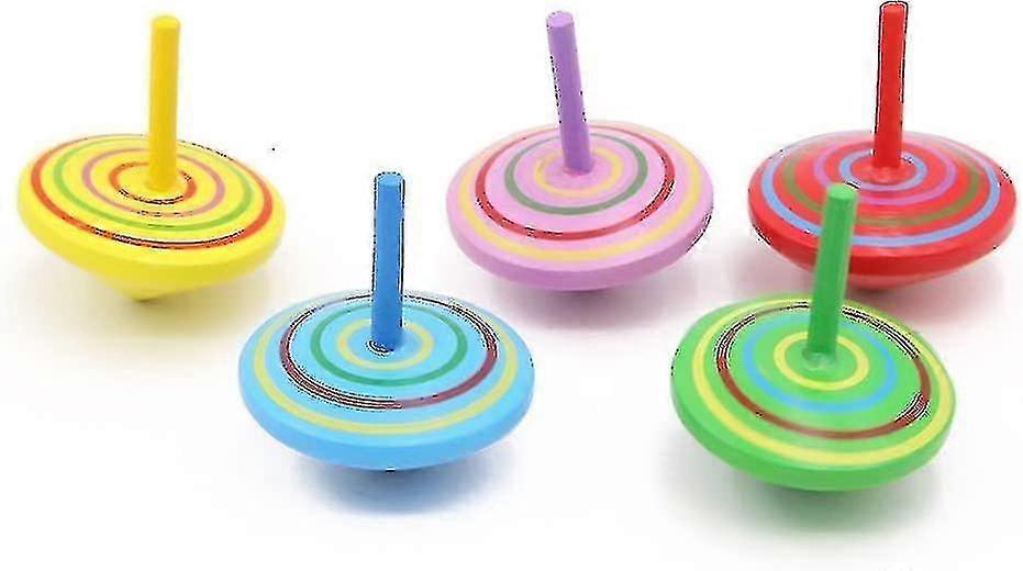 5pcs Wooden Spinning Top Toy Wooden Flat Spinning Gyroscopes Toys Random Color