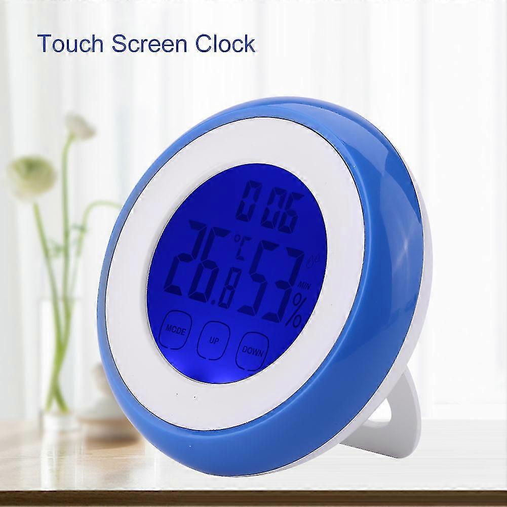 Digital Lcd Display Touchscreen Clock Indoor Temperature Humidity With Blue Backlight (blue)