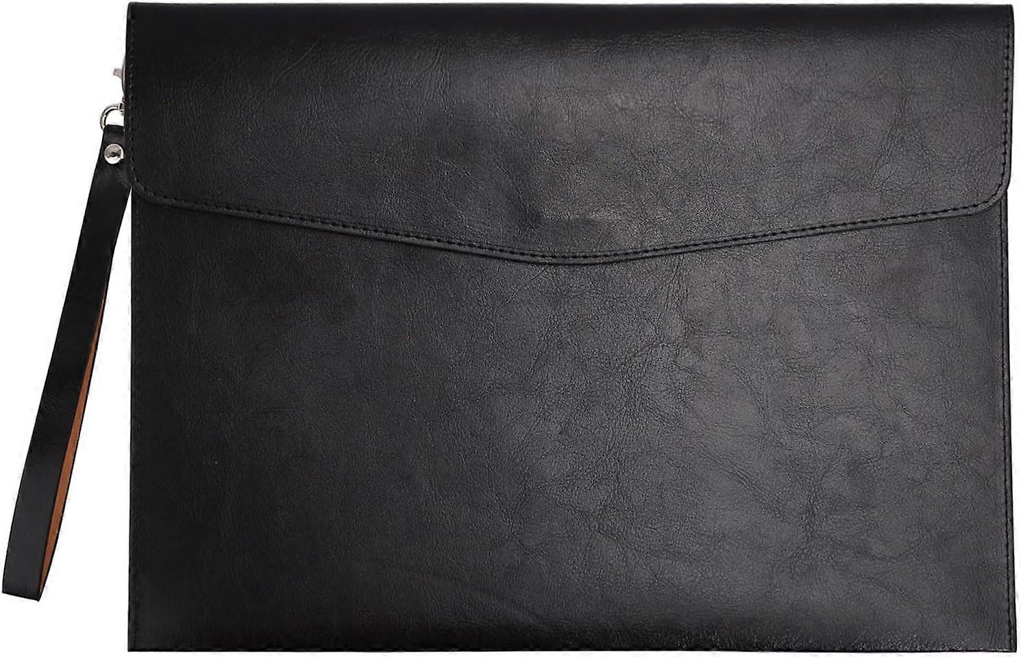 A4 PU Leather File Folders Document Holder File Organizer Envelope Portfolio Bag with Hand Strap for Home Office Stationery Black 9.5x13x0.2inch DIY