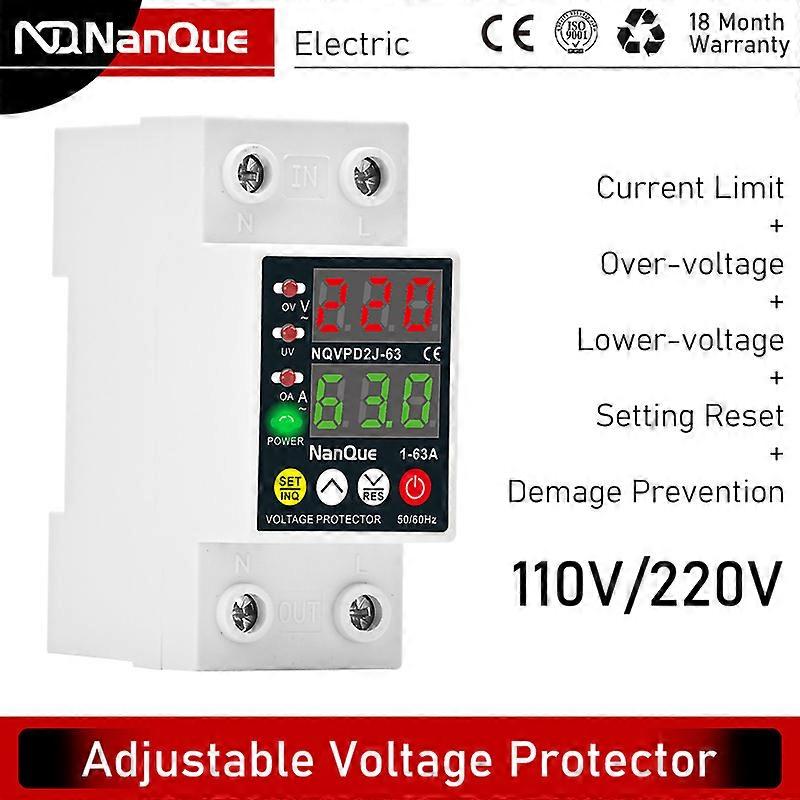 Voltage Protector Ajustable Over Under Voltage Protective Device 220V 110V 40A 63A PV photovoltaic Inverter Circuit Protection