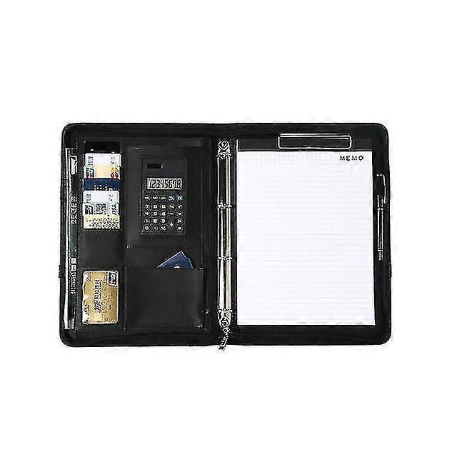 Portable A4 Binder Folder Leather Manager Padfolio Office Document Organizer Briefcase Bag With Calculator Business File Holder