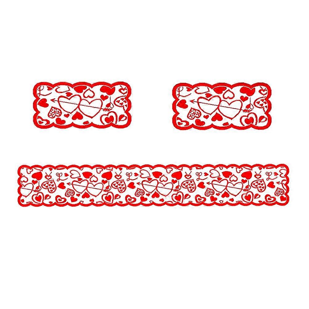 1 Set Heart Pattern Table Runner Festive Valentines Day Table Cloth Decoration Table Cover with Table Mat (Red, 1pc Table Runner - 33 x 183cm, 2pcs Ta