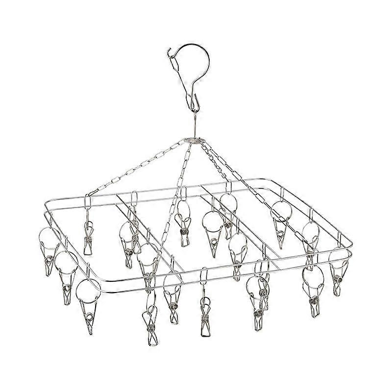 Sock Drying Rack With 20 Clips, Double-Layer Multifunctional Clothes Hanger Rack1Pcs,Silver)