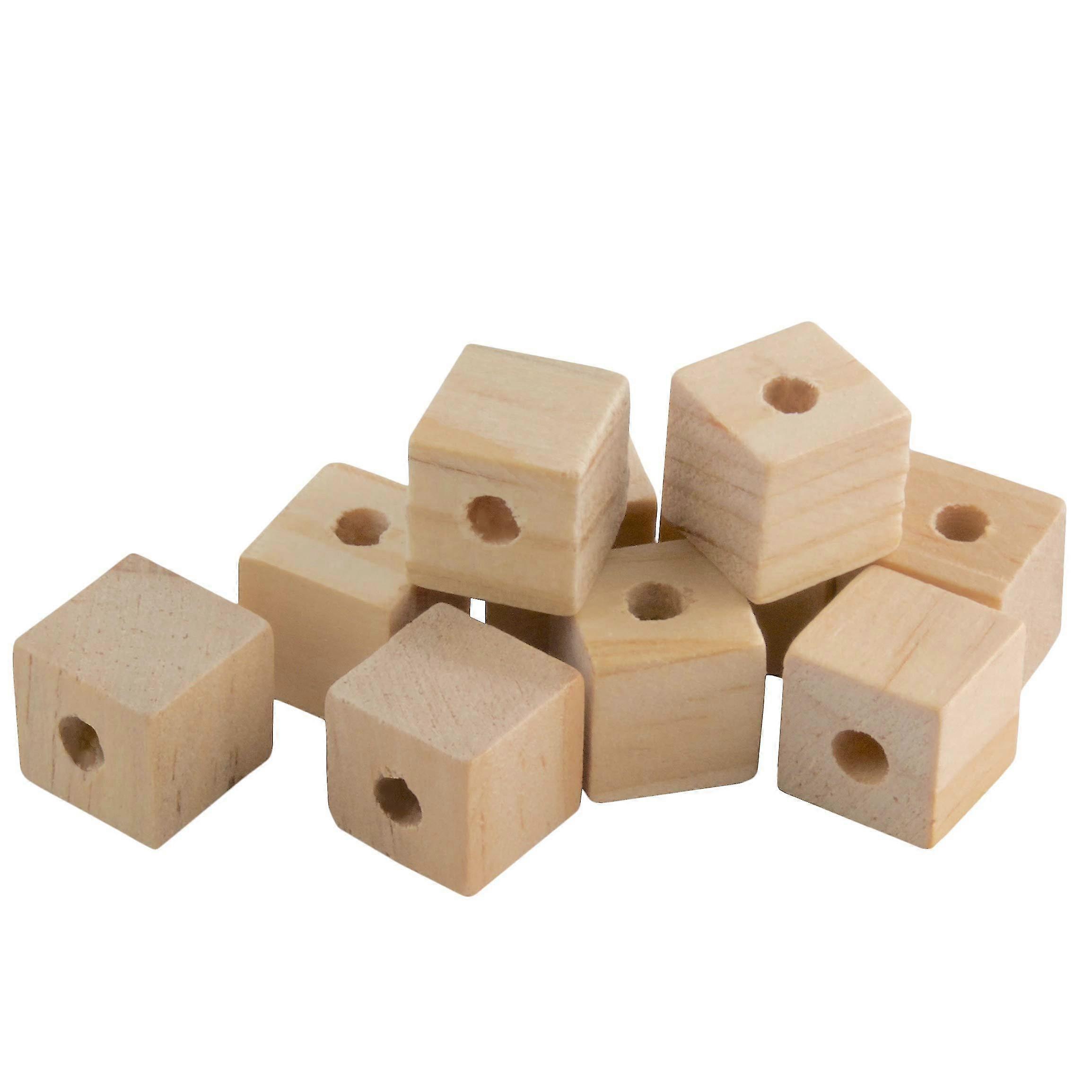 1" Wood Cubes With Holes - 50 Pack - Unfinished Solid Wood Beads For Diy Craft And Building Projects