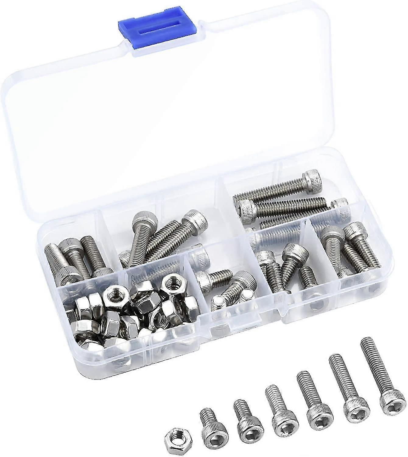 60 M6 Socket Head Cap Screws, 304 Ss Bolt And Nut Set, 6mm X 10/12/16/20/25 / 30mm