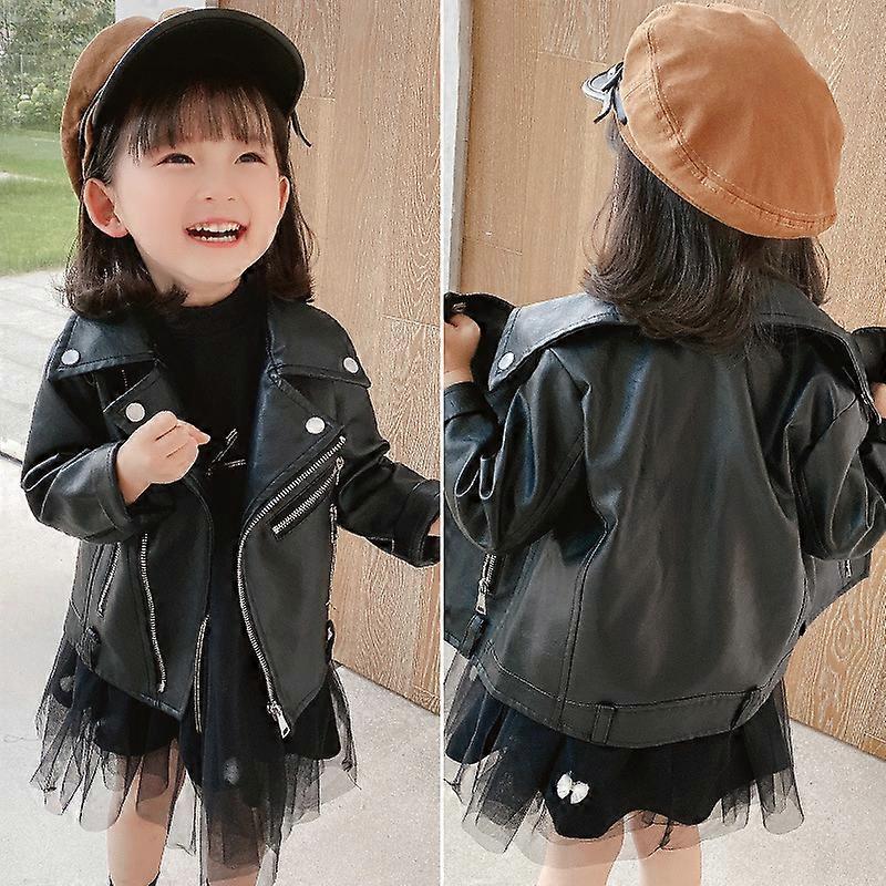 2023 Baby Girls Faux Leather Jacket Zipper Fly Coat For Girls Solid Color Childrens' Jacket Spring Autumn Kids Clothes Girl