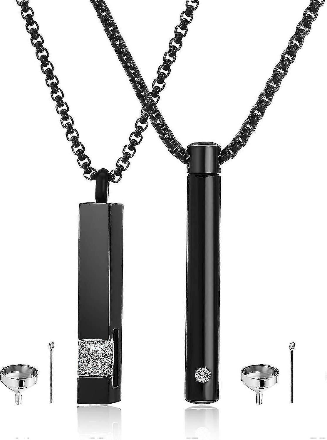 2 Pcs Urn Necklaces For Ashes Memorial Cremation Urn Necklace Stainless Steel Black-yky