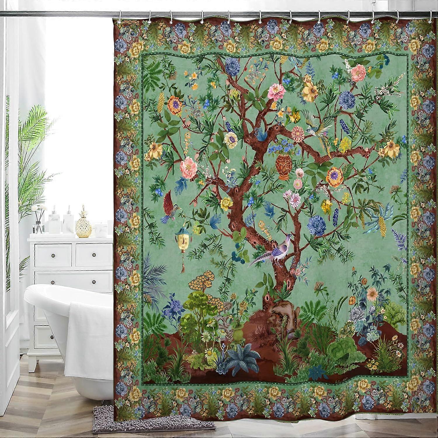 Shower Curtain Set Bathroom Fabric Fall Curtains Waterproof Colorful Creative Pattern with Hooks Standard Size 72" by 72" (Lime Green)