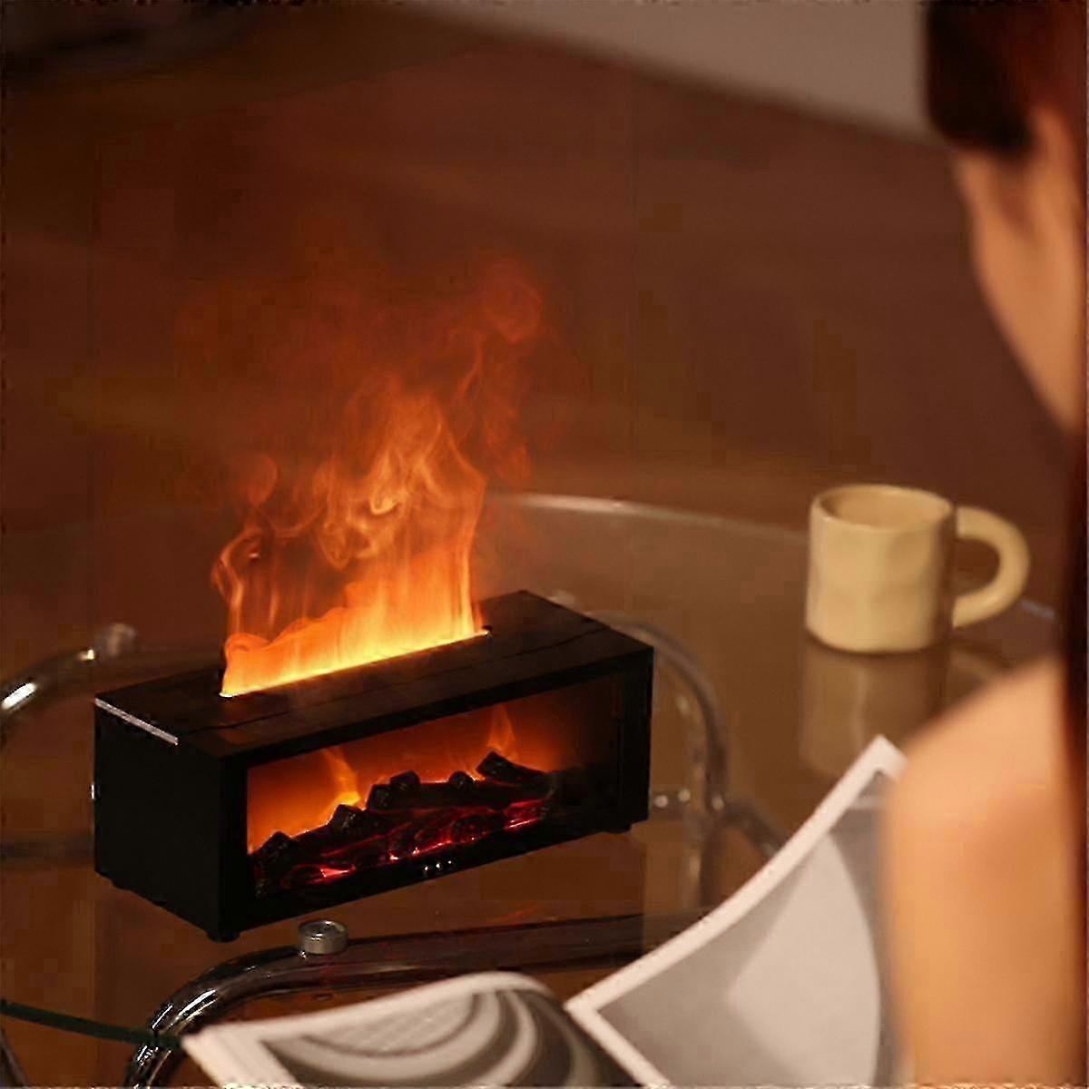 Fiamma Aroma Diffusore Camino Olio Essenziale Diffusore Umidificatore D'aria Nebbia Fredda Difusore con Fuoco Realistico Luce Notturna B
