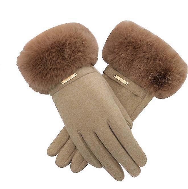 Women Keep Warm Plus Velvet Touch Screen Thicken Plush Wrist Suede Gloves