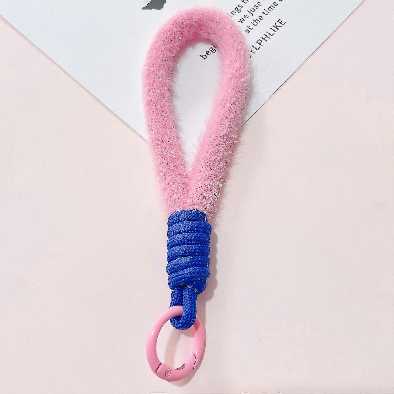 Hand Wrist Strap Lanyard Cell Phone Lanyard 16cm Plush Winter Warm Wristlet - Sapphire Pink
