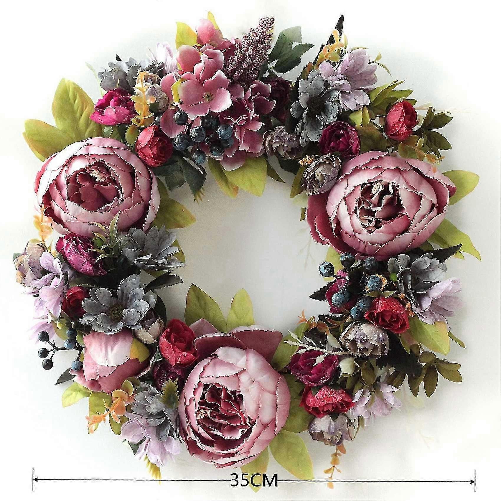 Artificial Peony Flower Wreath Spring Summer Fall Winter Wreath For ...