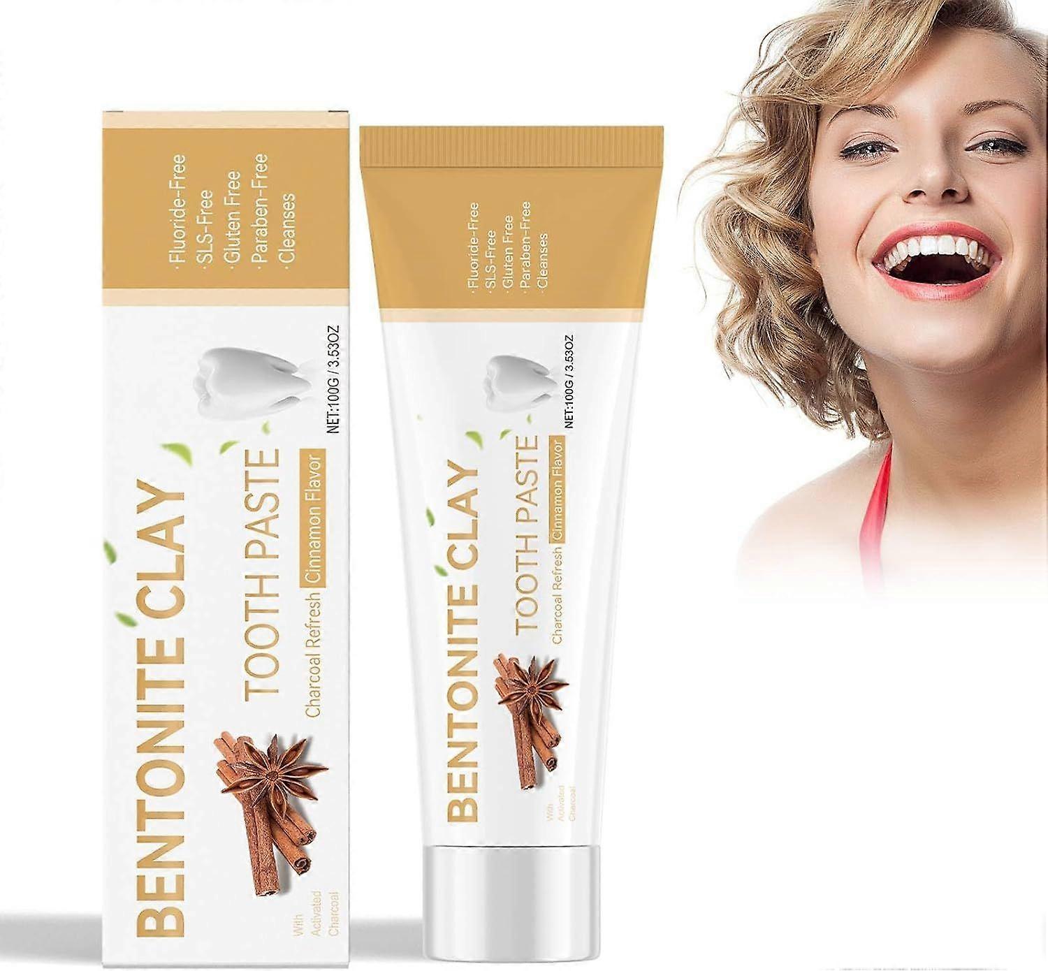 Bentonite Toothpaste with Cinnamon, 100g Activated Carbon Toothpaste White Teeth Toothpaste, Strengthens Gums Deep Cleaning Oral Care Toothpaste, Fres