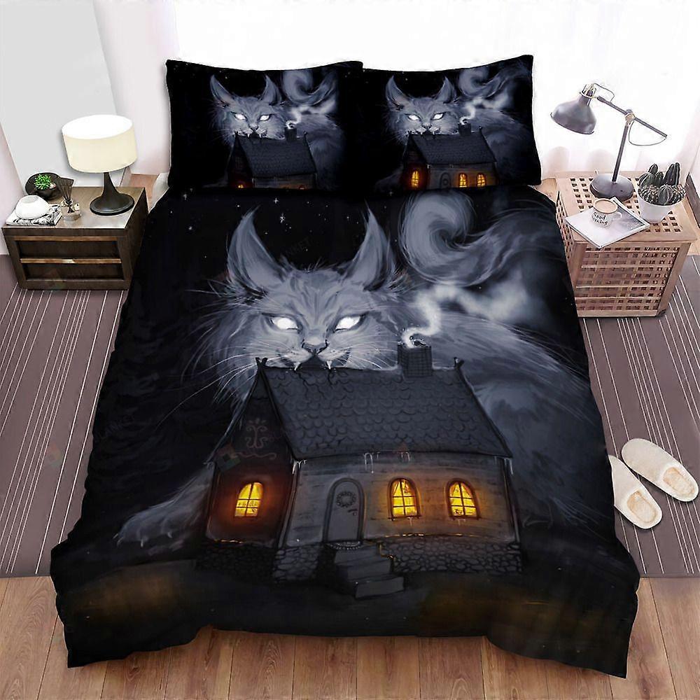 v1144 Lakan The Christmas Art - Katt utanför huset Heltäckande sängkläder påslakan set 3-delat sängkläder (1 påslakan + 2 kudde shams) y1144
