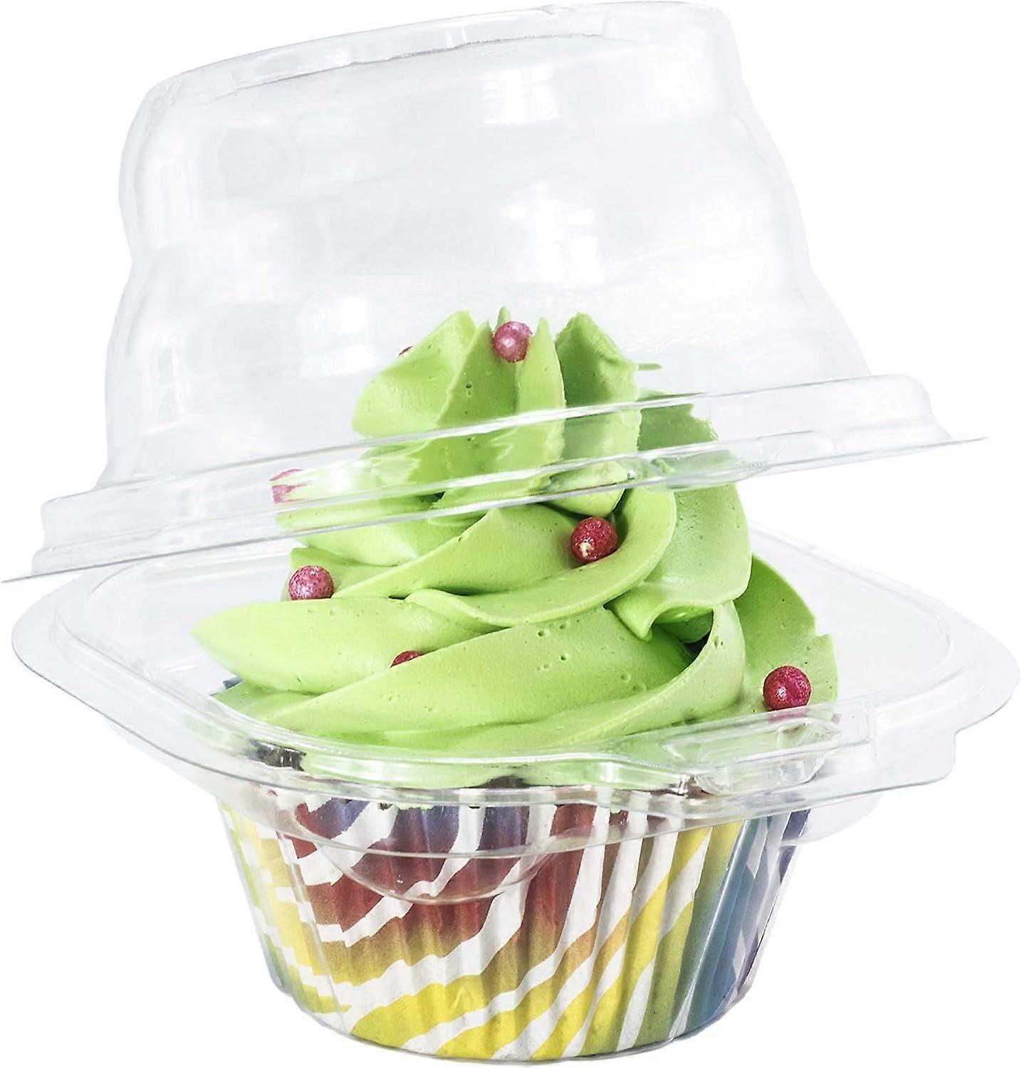 Individual Cupcake Container - Single Compartment Cupcake Carrier Holder Box - Stackable - Deep Dome - Clear Plastic - BPA-Free- (Pack of 50)
