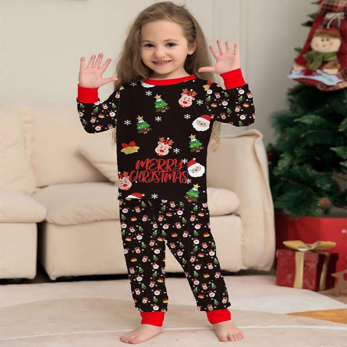 Pijamas familiares combinando conjuntos PJ's de Natal com camiseta de manga comprida e calças Loungewear para crianças