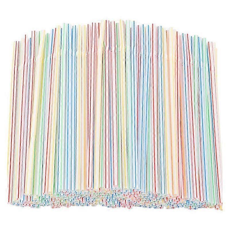 1000 Pcs Flexible Plastic Straws Striped Multi Colored Disposable Straw