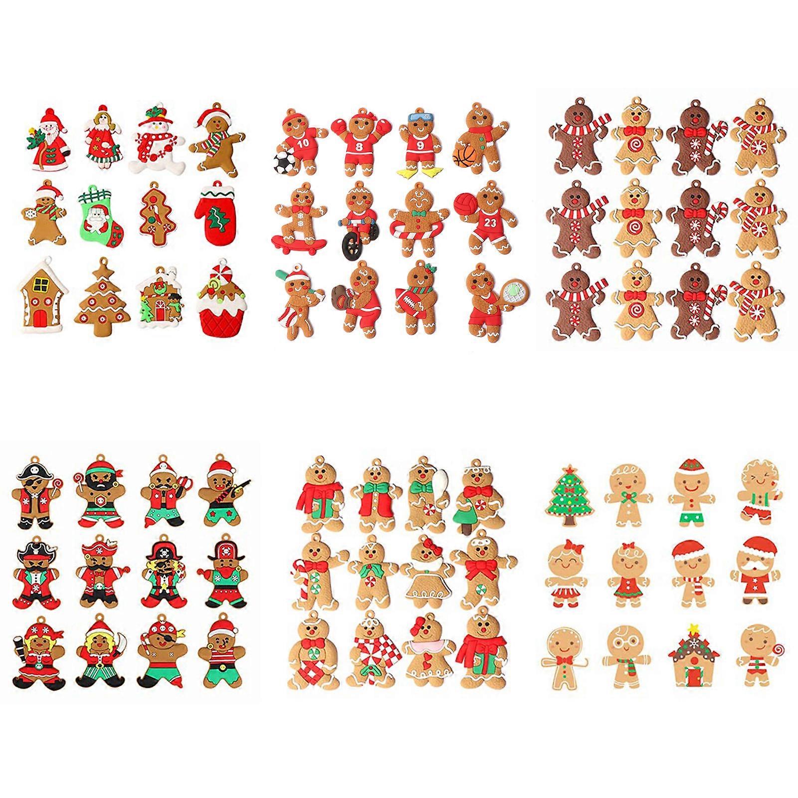 12 PCS Cute Gingerbread Man Ornaments Assorted Clay Figurine Shapes Gingerman Cookie for Doll Hanging Charms Xmas Tree D
