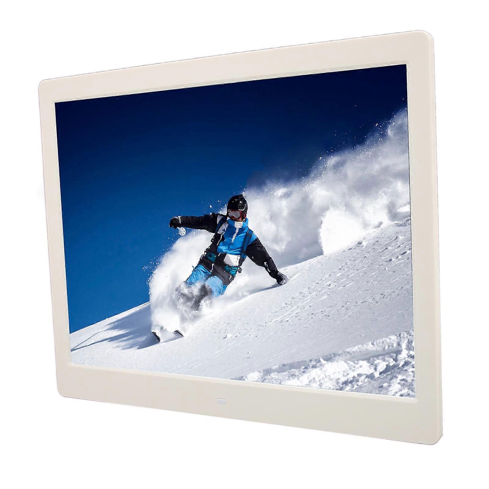 16 Inch Digital Frame 4:3 IPS Display 1600X1200 Resolution Electronic Photo Frame with Video Music Time Calendar 100‑240V White EU Plug