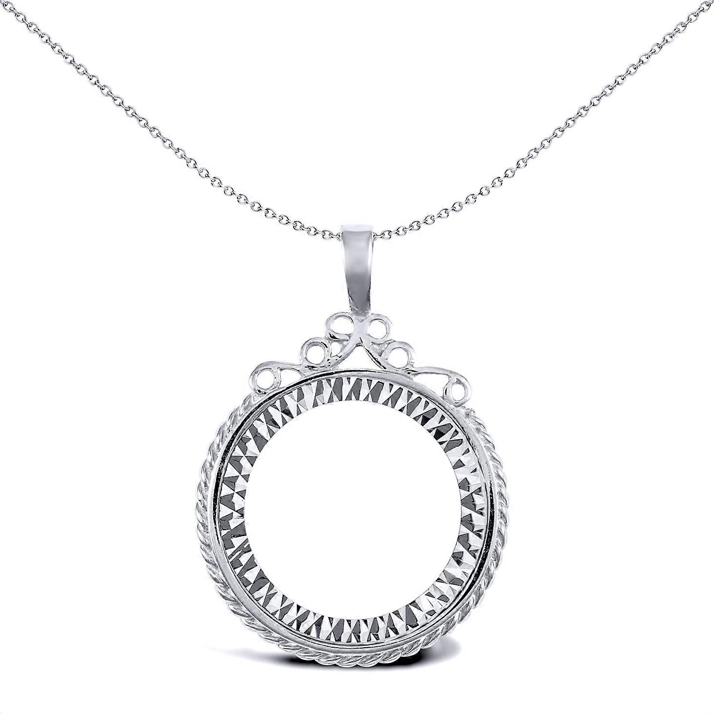 ジュエルコロンドンユニセックスロジウムメッキスターリングシルバーロープエッジスクロールトップハーフソブリンコインマウントペンダント