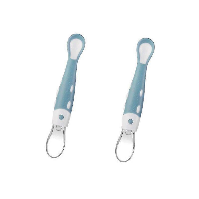 Children's training thermometer spoon  [Small + Small] Temperature Sensitive Blue Soft-Headed Baby Spoon