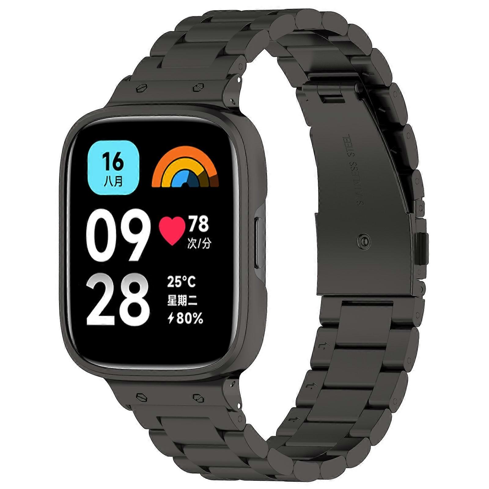 2 in 1 Three-bead Metal Watch Band with Watch Frame For Redmi Watch 3 Lite / Watch 3 Active
