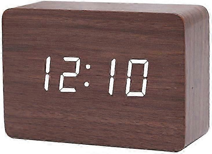 Wooden LED Digital Alarm Clock Small Standing Clock with Date Temperature Display