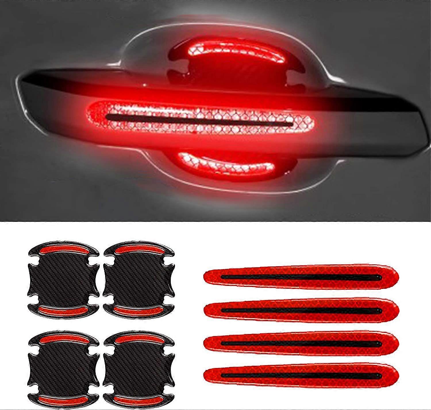 Car Outer Wrist Door Handle Reflective Stickers Universal Safety Reflective Warning Scratch Resistant Stickers 8PCS (Black-Red)