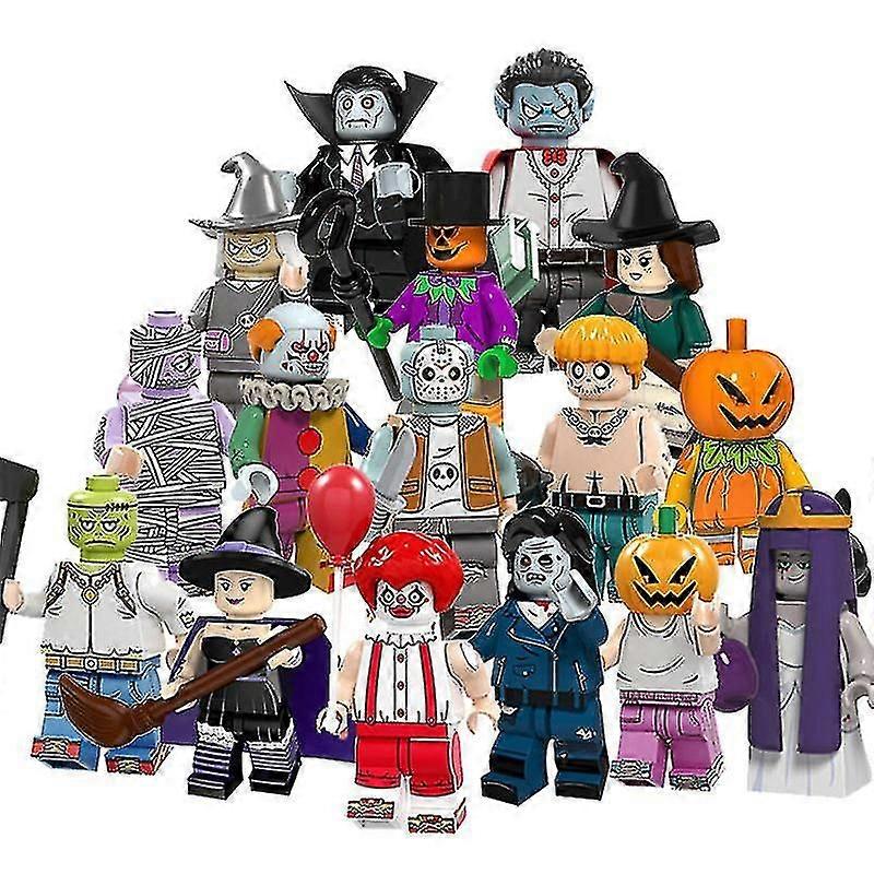 16pcsハロウィーンシリーズ組み立てられたおもちゃのホラー組み立てられたミニフィギュア