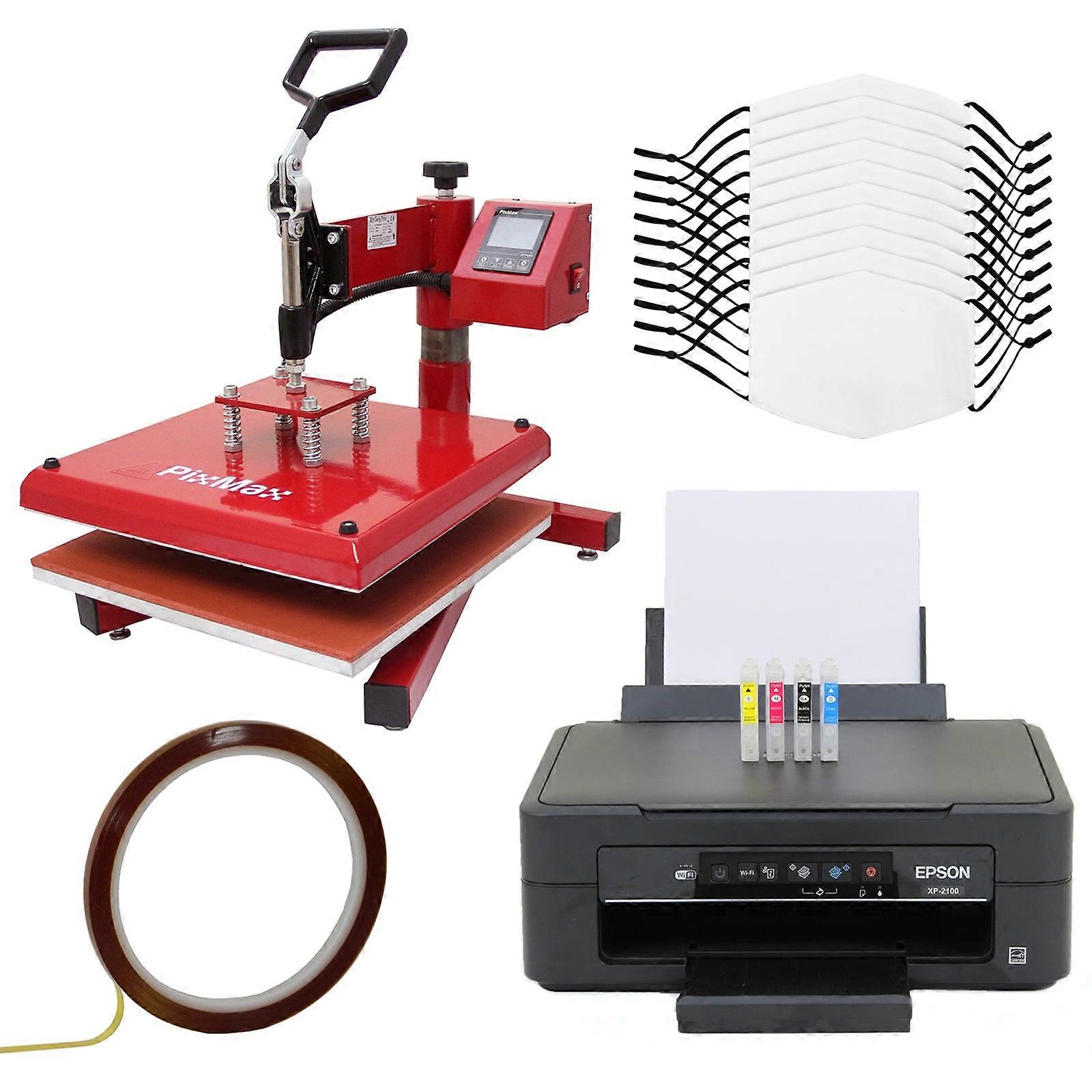 10 Face Masks Blank Sublimation Medium Adults / Printer / Swing Heat Press Machine Bundle Kit 5