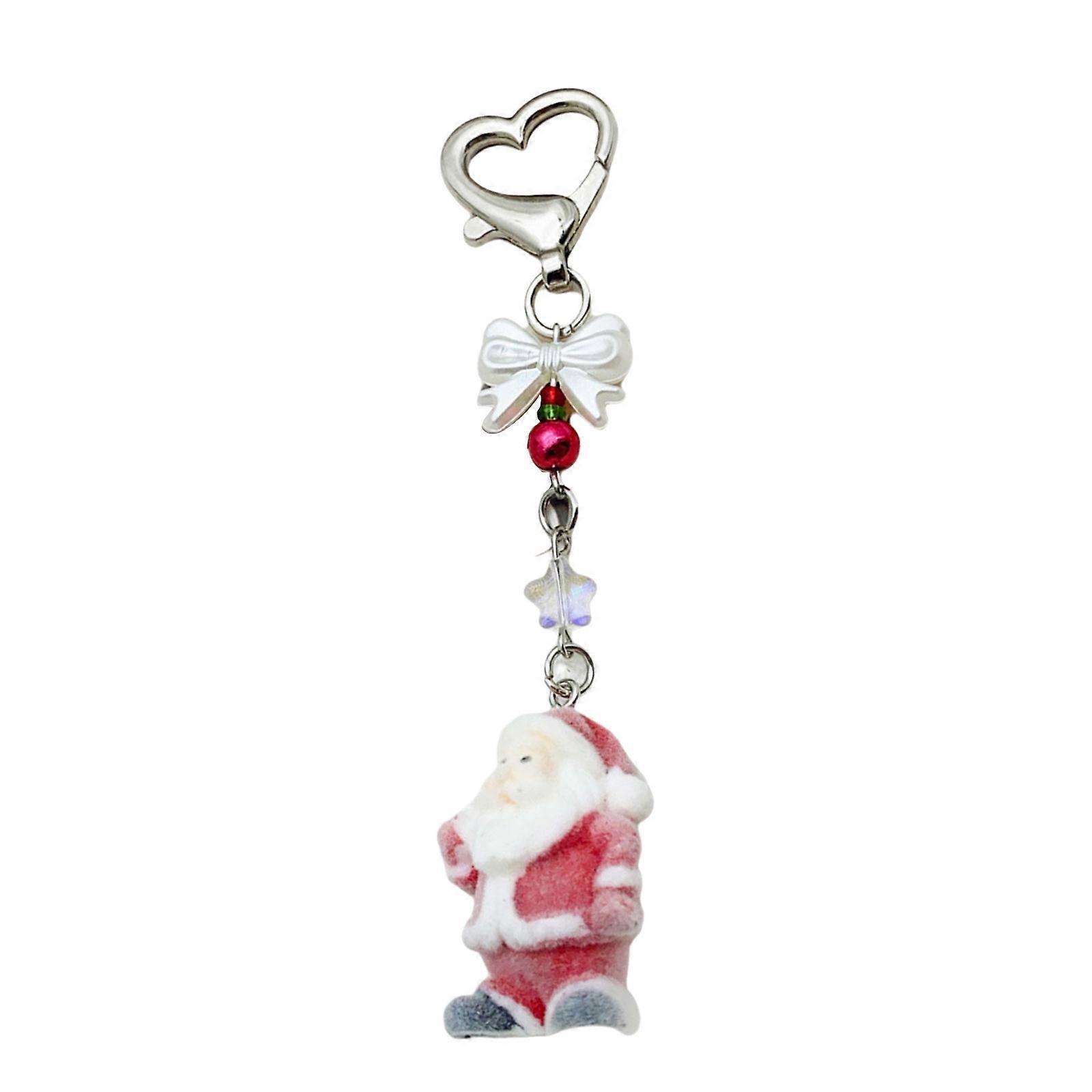 Soft Sturdy Flocking Santa Claus Key Holder With Sparkling Star Bowknot Christmas Decoration for Personalize Use