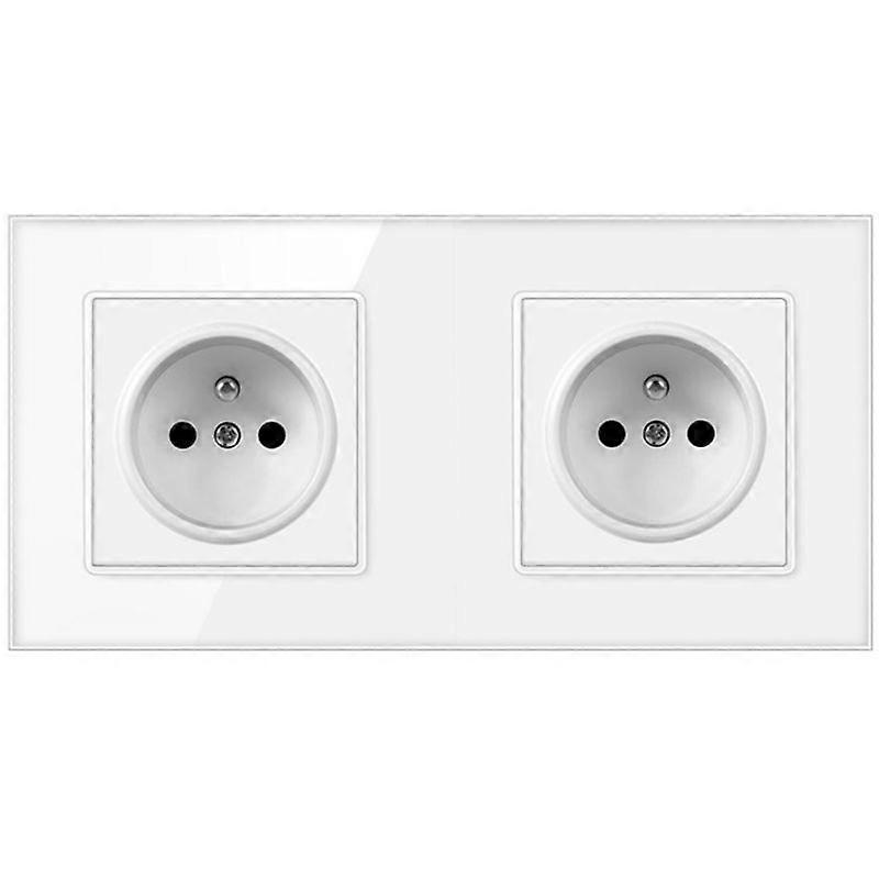 EU Power Outlet Socket 110V~250V Two-slot French Wall Electrical Socket White Glass Panel 172*86mm