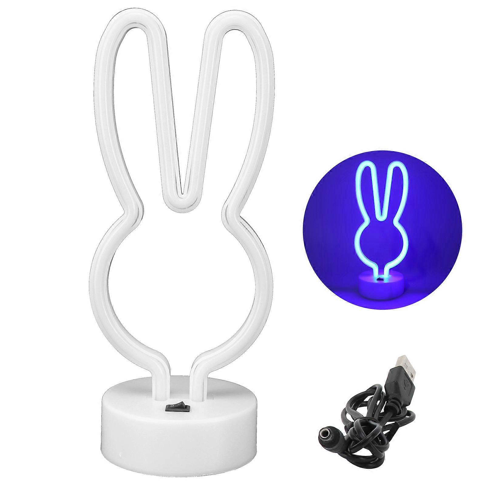 Rabbit Shape LED Neon Light Bedside Table Decor Neon Lamp with Base USB/Battery Powered