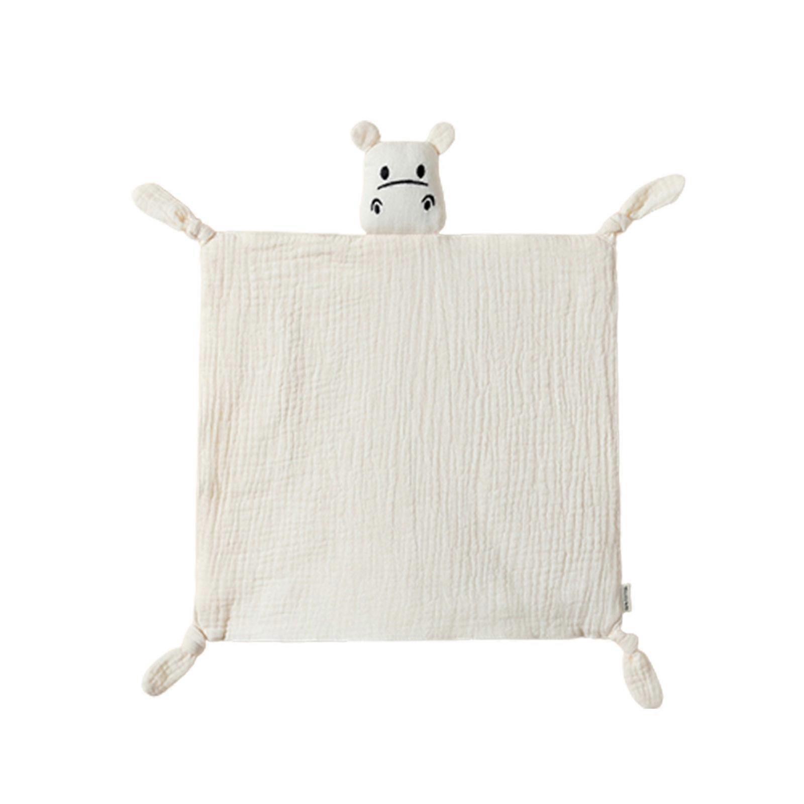 Cotton Muslin Blanket Kids Sleep Toy Soothe Appease Towel Cute Hippo Snuggles Toy Newborn Baby Soft Sleeping Doll  Milky white