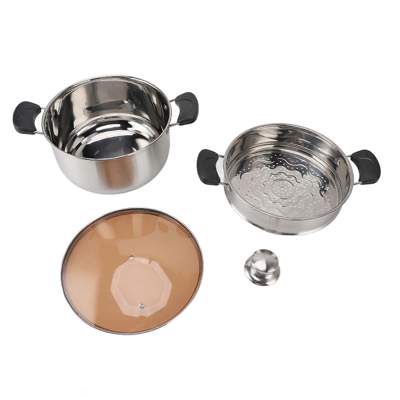 Stock Pot Double Layer Thickened Phenolic Plastic Handles Stainless Steel Soup Pot with Steam Basket