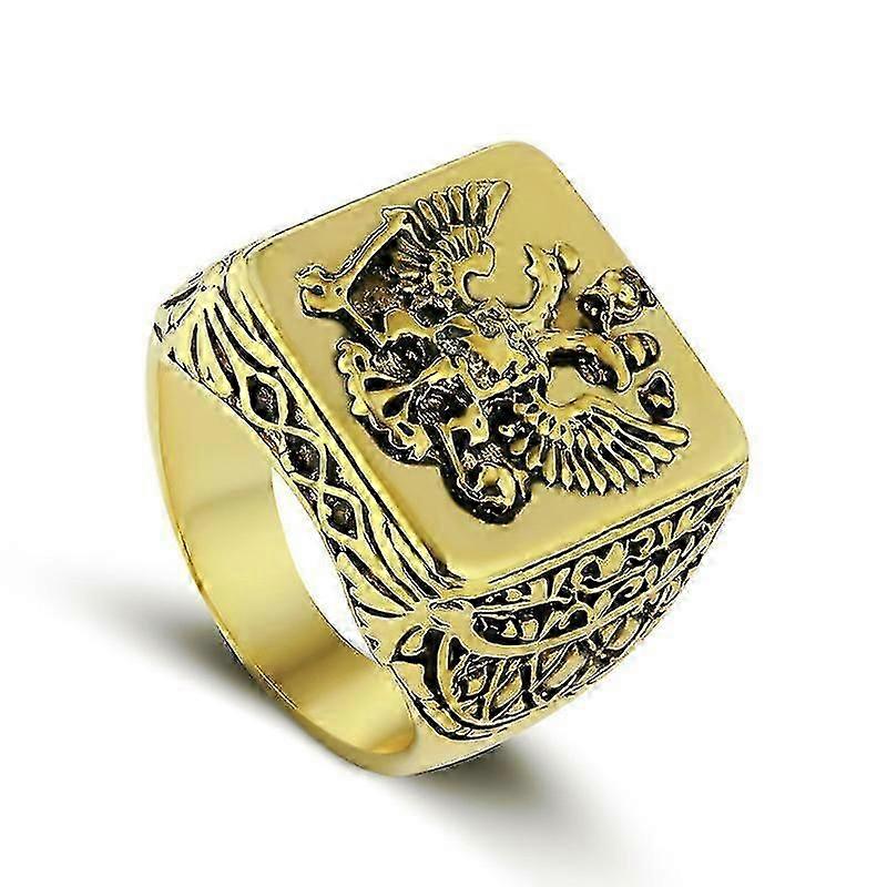 "Vintage Personalized Carved Square Double-Headed Eagle Men's Ring Silver"