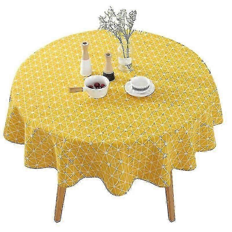 150cm Coton Et Lin Nappe Ronde Jaune Couverture de Table Mat Décoration