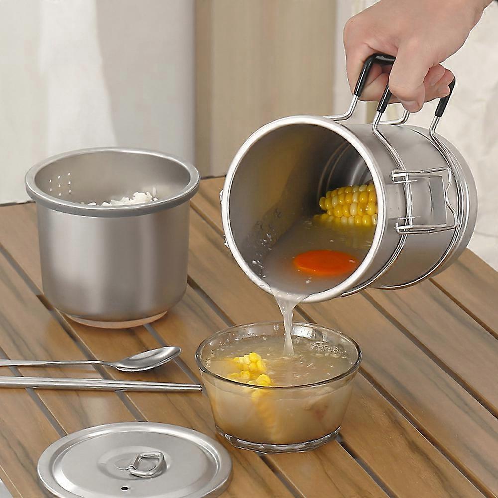Portable 304 Stainless Steel Camping Cooking Pot Large Capacity Multi-functional Steaming Pot with Removable Handle