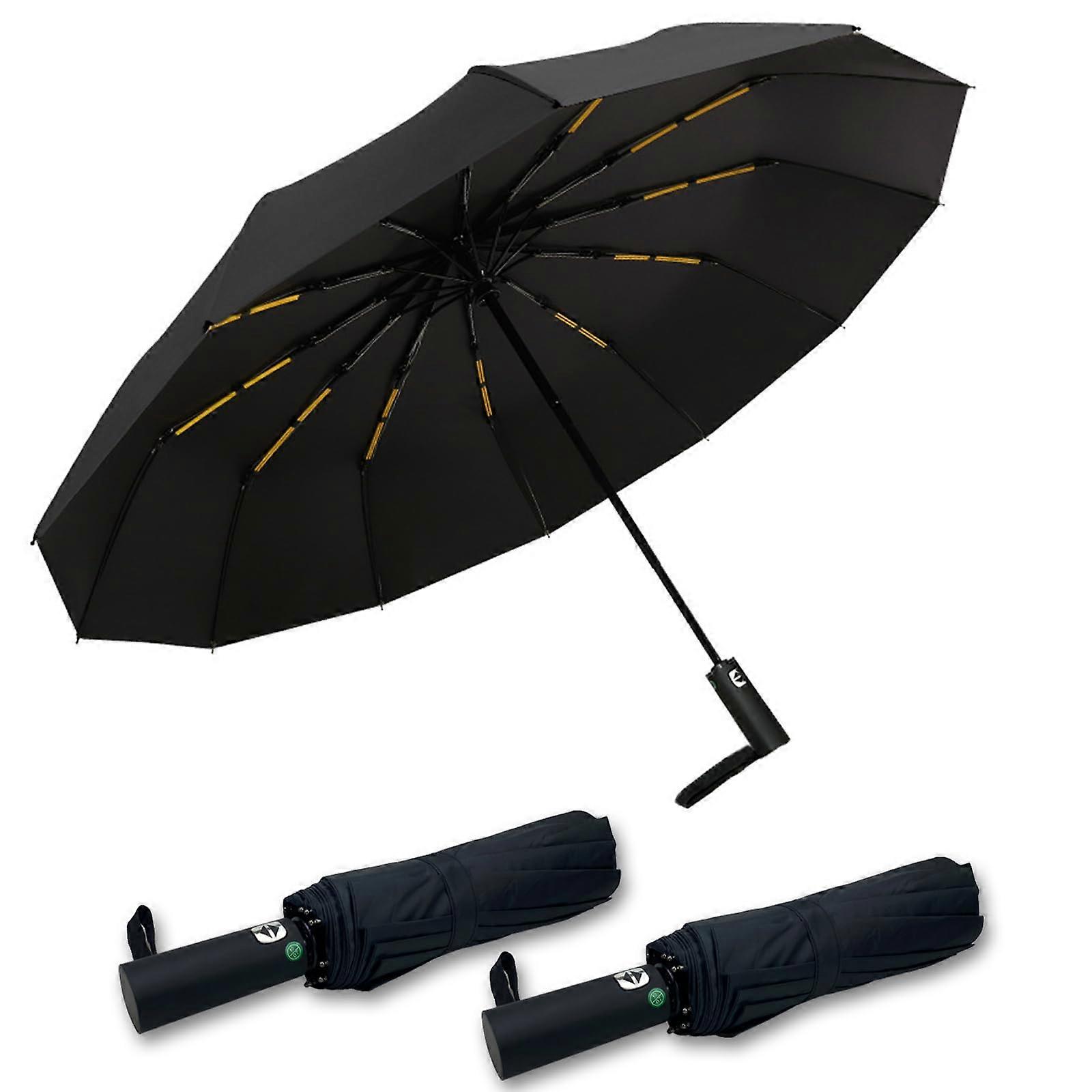46-Inch Windproof Auto Umbrellas - 2-Pack Lightweight Backpacking Rain Protectors with Durable Canopy and Compact Design