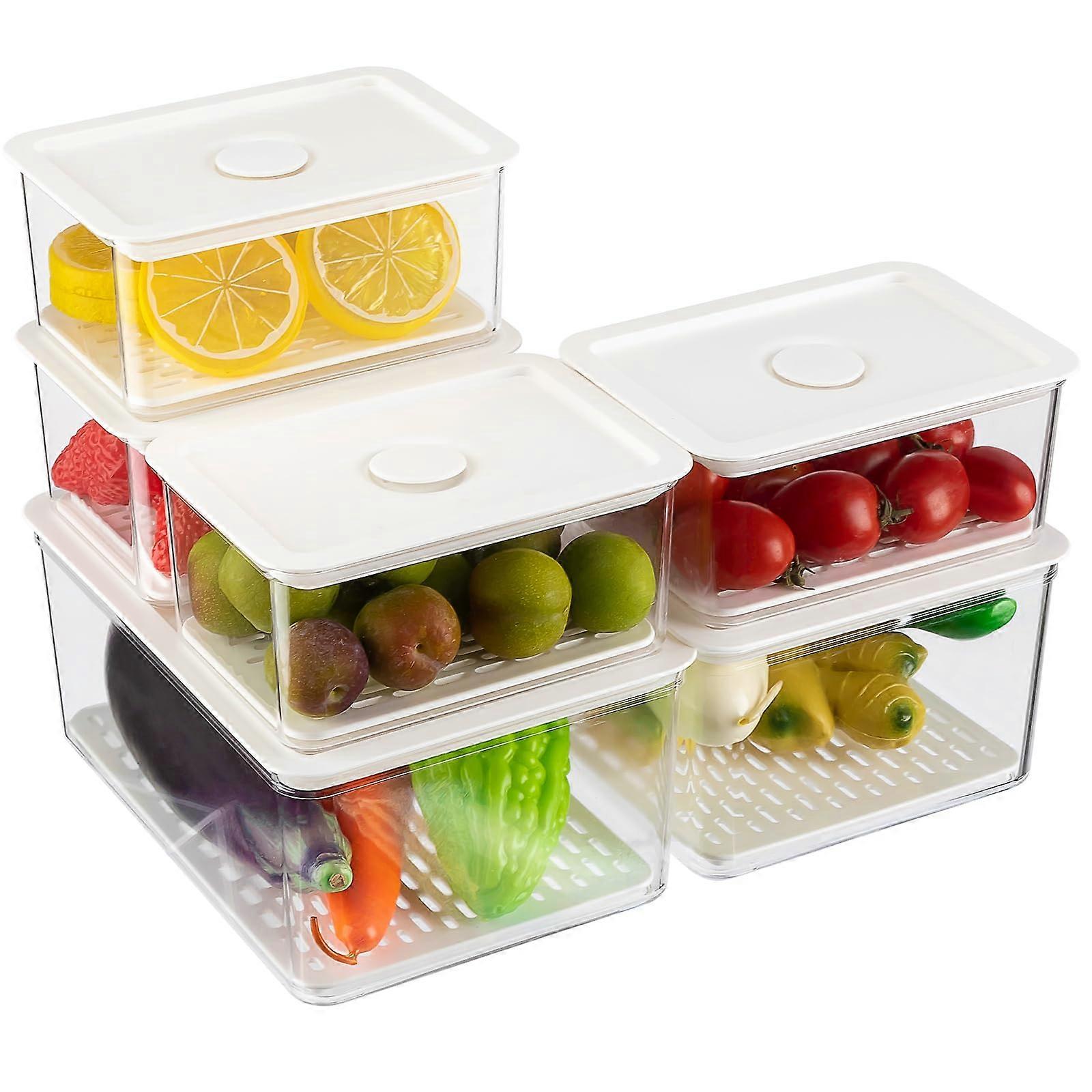 6 Pcs Stackable Fridge Fruit Storage Containers with Lid and Removable Drain Tray for Vegetables, Salad, and Berries