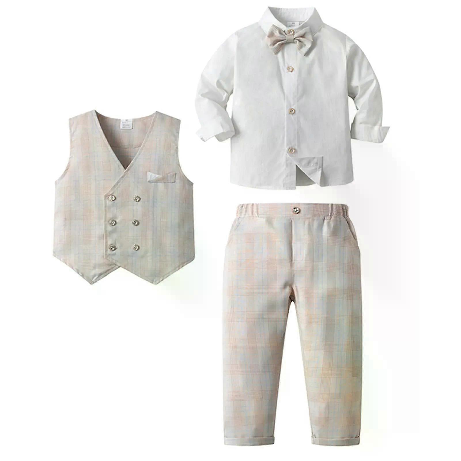 Baby Pojkar Formell Gentleman Kostym Långärmad Vit Skjorta Med Byxor Väst Set 3st Födelsedagsfest Bröllop Bankett Kläder